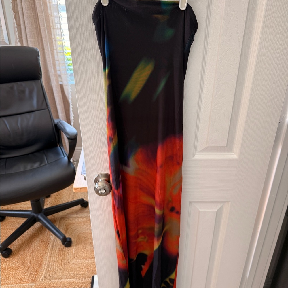 ZARA Black Strapless Maxi Dress with Teal-Blue Gradient Hem